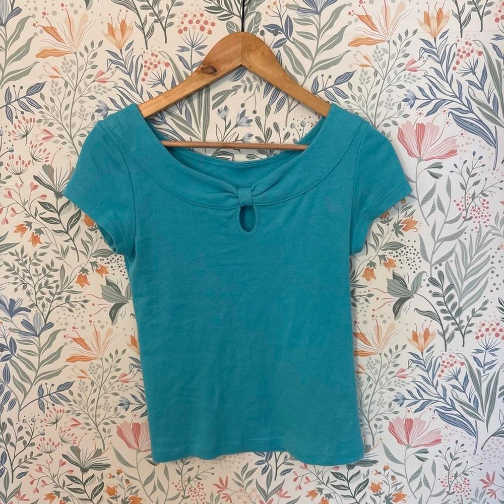 Vintage 90s/Y2K Rafaella Turquoise Keyhole Peephole Knit Tee